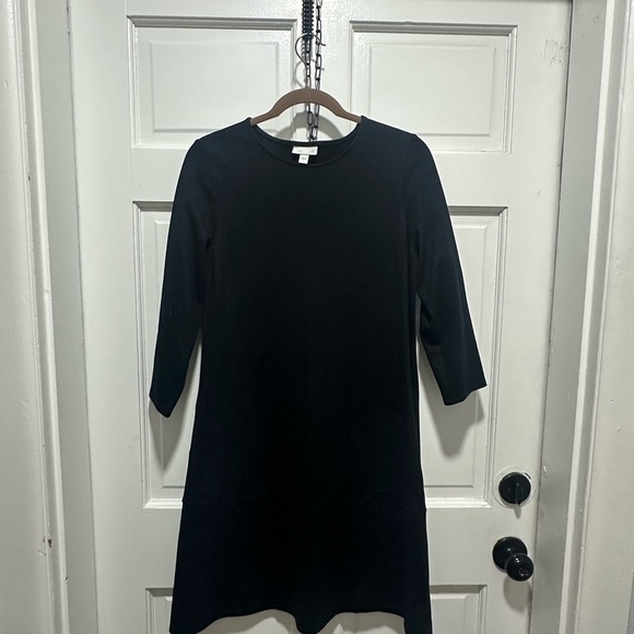 J Jill Black Ponte Pullover Shift Dress 3/4 Sleeve Pockets Seam Panel Small - Picture 3 of 7